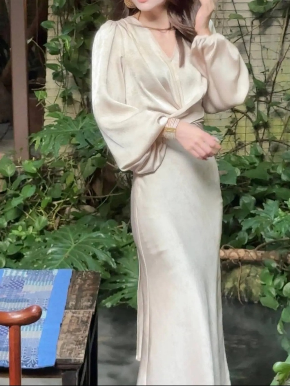 Elegant Jacquard Satin Maxi Dress – Premium Acetate Blend
